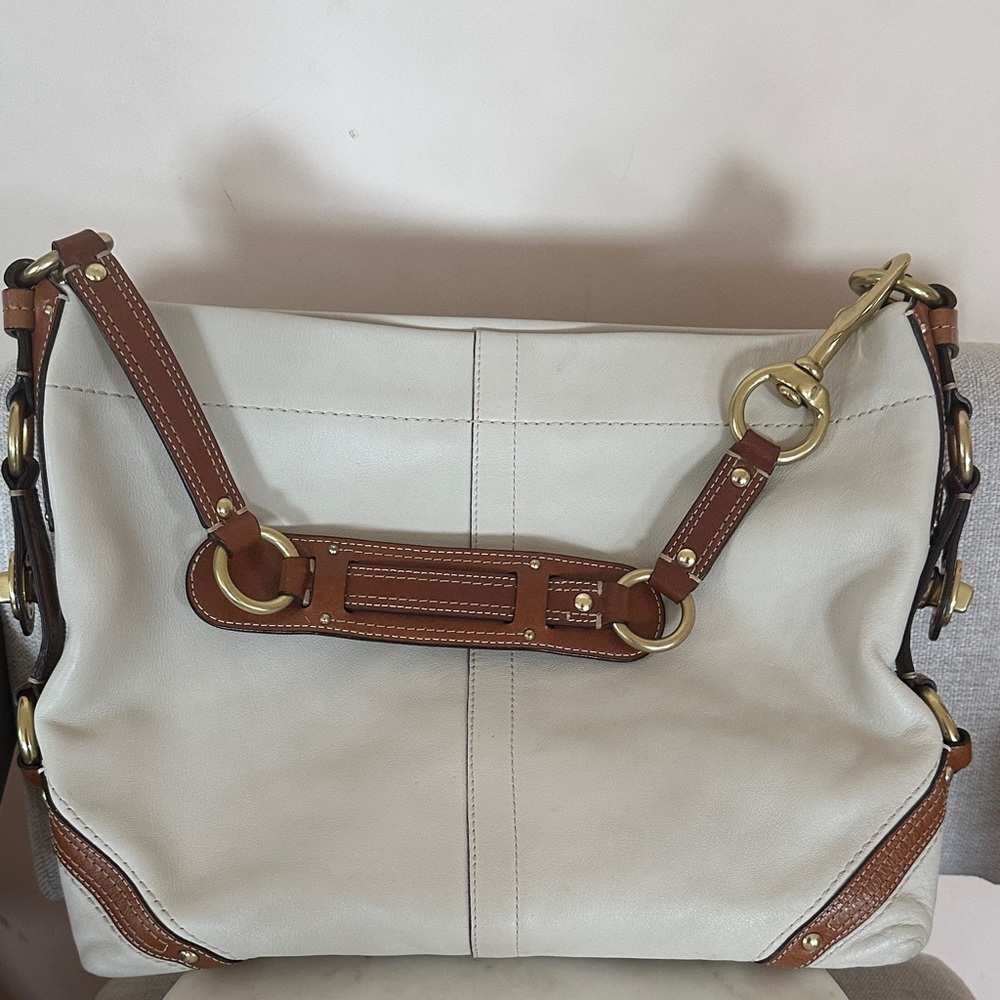 Coach Cream and Brown Shoulder Bag